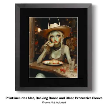 Alien Space Cowgirl Walking Dog in Roswell - Cowgirl Western Art Prints 8"x10" Artwork for 11"x14" Frame