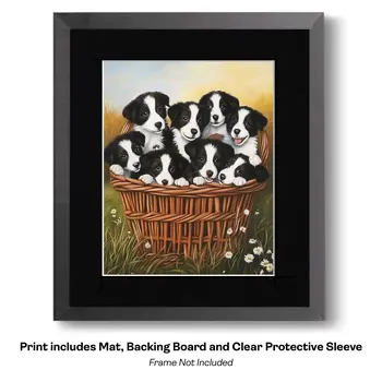 Border Collies in a Red Bed - Dog and Pets Wall Art Prints