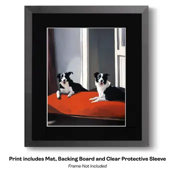 Border Collies in a Red Bed - Dog and Pets Wall Art Prints
