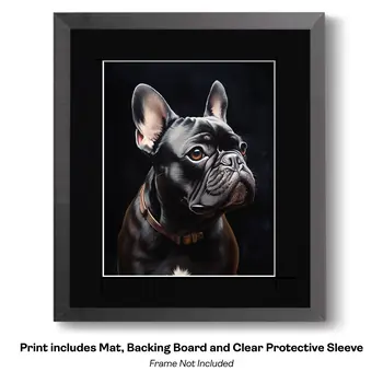 Black Noble French Bulldog Dog Portrait Wall Art Prints – 8″x10″ Artwork for 11″x14″ Frame