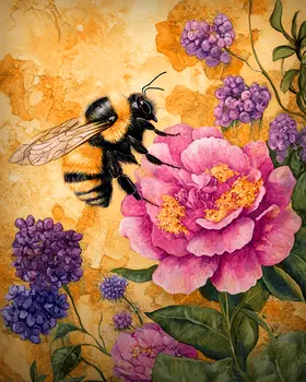 Garden Bumblebee - Honey & Bee Wall Art Prints – 8″x10″ Artwork for 11″x14″ Frame