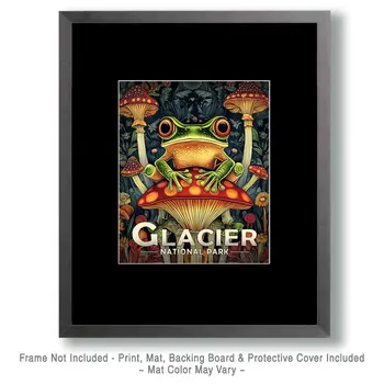 Frog on Mushroom - Glacier Souvenir Art Prints - 8"x10" Artwork for 11"x14" Frame