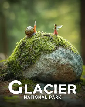 Fairy Meets Snail - Glacier Souvenir Art Prints - 8"x10" Artwork for 11"x14" Frame