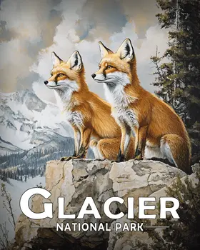 Pair of Red Fox - Glacier Souvenir Art Prints - 8"x10" Artwork for 11"x14" Frame