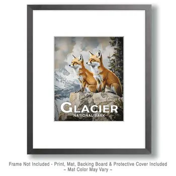 Pair of Red Fox - Glacier Souvenir Art Prints - 8"x10" Artwork for 11"x14" Frame