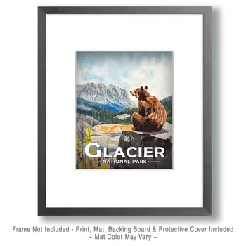 Sitting Bear - Glacier Souvenir Art Prints - 8"x10" Artwork for 11"x14" Frame