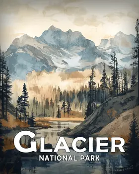 Misty Mountain Morning - Glacier Souvenir Art Prints - 8"x10" Artwork for 11"x14" Frame