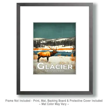 Lone Elk - Glacier Souvenir Art Prints - 8"x10" Artwork for 11"x14" Frame