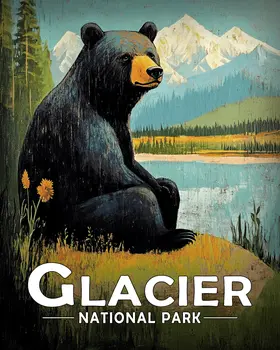 Black Bear Sitting by McDonald Lake - Glacier Souvenir Art Prints - 8"x10" Artwork for 11"x14" Frame
