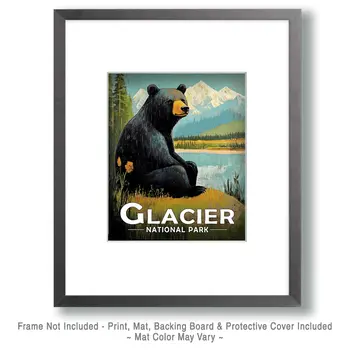 Black Bear Sitting by McDonald Lake - Glacier Souvenir Art Prints - 8"x10" Artwork for 11"x14" Frame