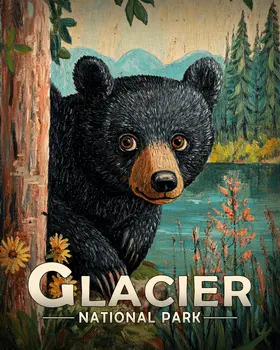 Peek-a-Boo Bear - Glacier Souvenir Art Prints - 8"x10" Artwork for 11"x14" Frame