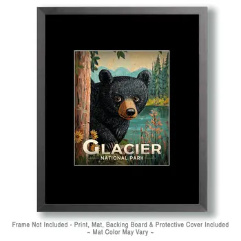 Peek-a-Boo Bear - Glacier Souvenir Art Prints - 8"x10" Artwork for 11"x14" Frame