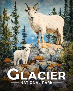 Mountain Goat & Baby - Glacier Souvenir Art Prints - 8"x10" Artwork for 11"x14" Frame