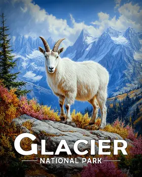 Mountain Goat - Glacier Souvenir Art Prints - 8"x10" Artwork for 11"x14" Frame