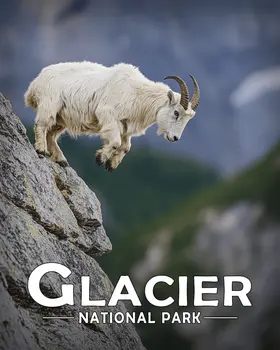 Mountain Goat Jumping - Glacier Souvenir Art Prints - 8"x10" Artwork for 11"x14" Frame