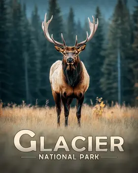 Standing Bull Elk - Glacier Souvenir Art Prints - 8"x10" Artwork for 11"x14" Frame