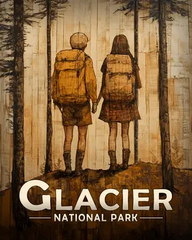 Hiking Together - Glacier Souvenir Art Prints - 8"x10" Artwork for 11"x14" Frame