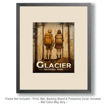 Hiking Together - Glacier Souvenir Art Prints - 8"x10" Artwork for 11"x14" Frame