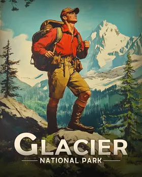 Lone Hiker - Glacier Souvenir Art Prints - 8"x10" Artwork for 11"x14" Frame