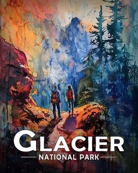 Amazing Hike - Glacier Souvenir Art Prints - 8"x10" Artwork for 11"x14" Frame