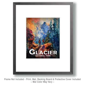 Amazing Hike - Glacier Souvenir Art Prints - 8"x10" Artwork for 11"x14" Frame