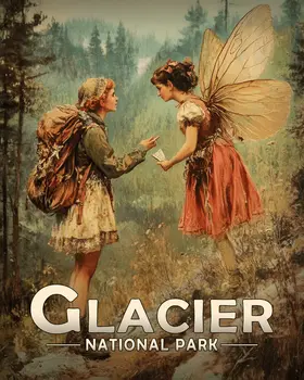 Fairy Giving Directions - Glacier Souvenir Art Prints - 8"x10" Artwork for 11"x14" Frame