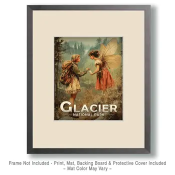 Fairy Giving Directions - Glacier Souvenir Art Prints - 8"x10" Artwork for 11"x14" Frame