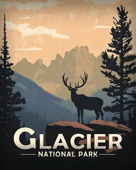 Elk Silhouette - Glacier Souvenir Art Prints - 8"x10" Artwork for 11"x14" Frame