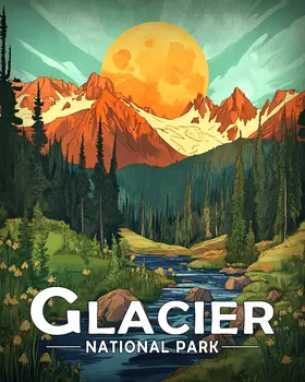 Stylized Sunrise - Glacier Souvenir Art Prints - 8"x10" Artwork for 11"x14" Frame
