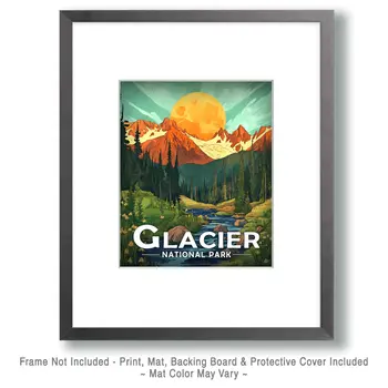 Stylized Sunrise - Glacier Souvenir Art Prints - 8"x10" Artwork for 11"x14" Frame