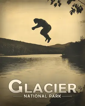 Bigfoot Jumping in Flathead River - Glacier Souvenir Art Prints - 8"x10" Artwork for 11"x14" Frame