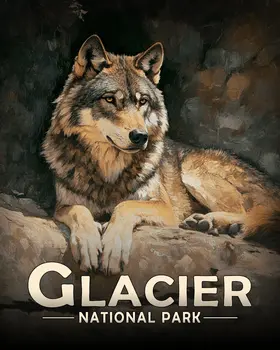 Relaxing Wolf - Glacier Souvenir Art Prints - 8"x10" Artwork for 11"x14" Frame
