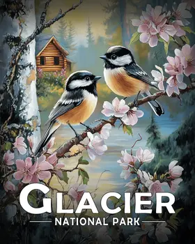 Chickadees - Glacier Souvenir Art Prints - 8"x10" Artwork for 11"x14" Frame