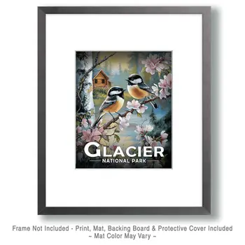 Chickadees - Glacier Souvenir Art Prints - 8"x10" Artwork for 11"x14" Frame