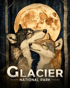 Wolves in Love - Glacier Souvenir Art Prints - 8"x10" Artwork for 11"x14" Frame