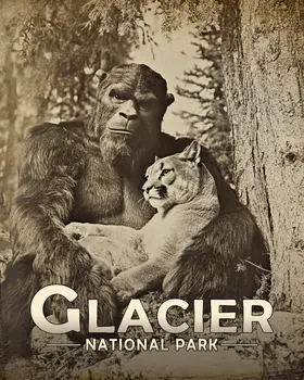 Bigfoot's Pet Mountain Lion - Glacier Souvenir Art Prints - 8"x10" Artwork for 11"x14" Frame