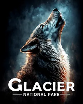 Howling Wolf - Glacier Souvenir Art Prints - 8"x10" Artwork for 11"x14" Frame