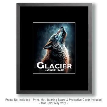 Howling Wolf - Glacier Souvenir Art Prints - 8"x10" Artwork for 11"x14" Frame