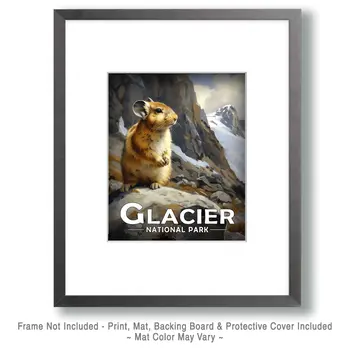 Alert Pika - Glacier Souvenir Art Prints - 8"x10" Artwork for 11"x14" Frame