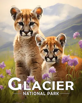 Mountain Lion Cubs - Glacier Souvenir Art Prints - 8"x10" Artwork for 11"x14" Frame
