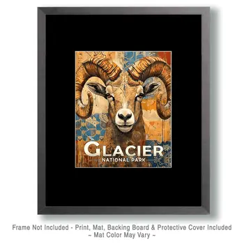 Stylized Bighorn Ram - Glacier Souvenir Art Prints - 8"x10" Artwork for 11"x14" Frame