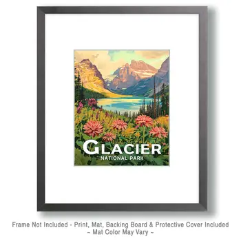 Spring Wildflowers by St Mary Lake - Glacier Souvenir Art Prints - 8"x10" Artwork for 11"x14" Frame
