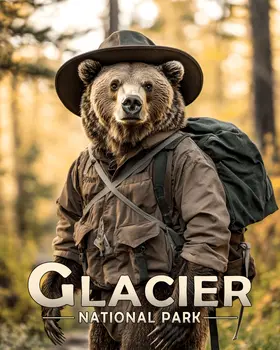 Bear Park Ranger - Glacier Souvenir Art Prints - 8"x10" Artwork for 11"x14" Frame