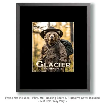 Bear Park Ranger - Glacier Souvenir Art Prints - 8"x10" Artwork for 11"x14" Frame