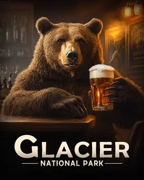 Grizzly Beer - Glacier Souvenir Art Prints - 8"x10" Artwork for 11"x14" Frame