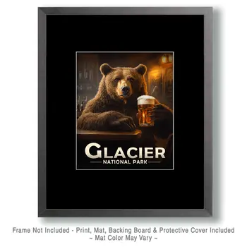 Grizzly Beer - Glacier Souvenir Art Prints - 8"x10" Artwork for 11"x14" Frame