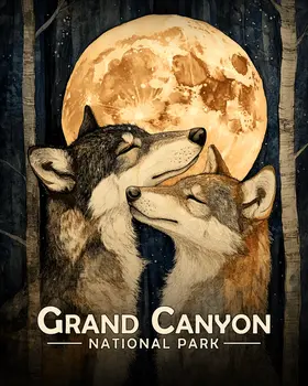 Wolves in Love - Grand Canyon Souvenir Art Prints - 8"x10" Artwork for 11"x14" Frame