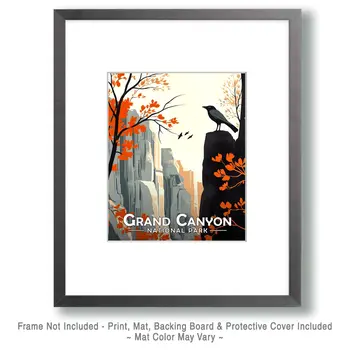 Lone Raven - Grand Canyon Souvenir Art Prints - 8"x10" Artwork for 11"x14" Frame