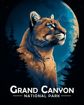 Midnight Mountain Lion - Grand Canyon Souvenir Art Prints - 8"x10" Artwork for 11"x14" Frame