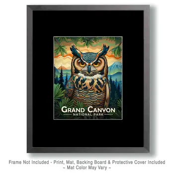 Folk Art Owl - Grand Canyon Souvenir Art Prints - 8"x10" Artwork for 11"x14" Frame